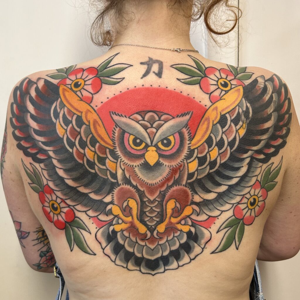 Owl Chest Back Tattoo